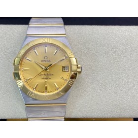 Omega Constellation Asia Movement Two Tone Stick Markers With Golden Dial Sapphire Glass